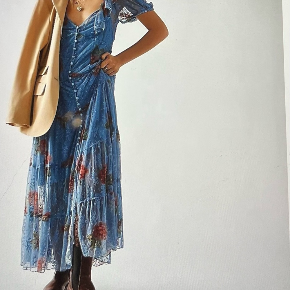 NWT Free People Hollis Lace Dress with Slip Blue Medium